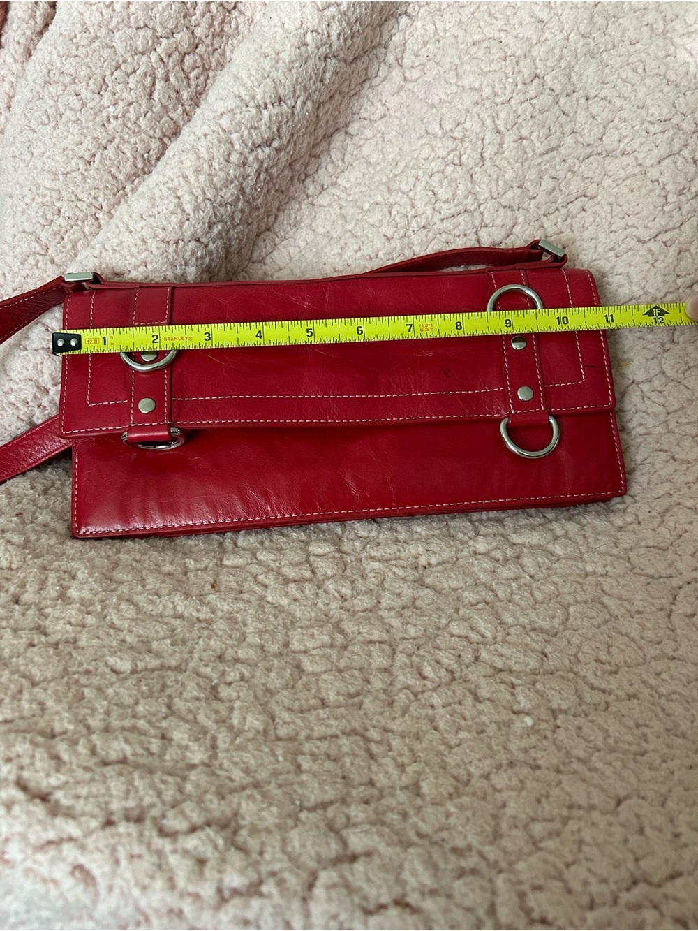 Cynthia Rowley Red Leather Shoulder Bag with Silver Hardware - Picture 4 of 5